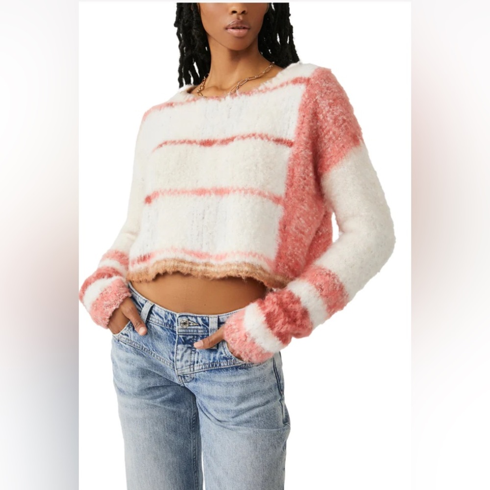 NWT Free People Emerson cropped sweater Champagne Dream combo size SMALL